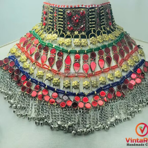 Tribal Red Choker Necklace, Handmade Kuchi Choker Necklace - Picture 1 of 10